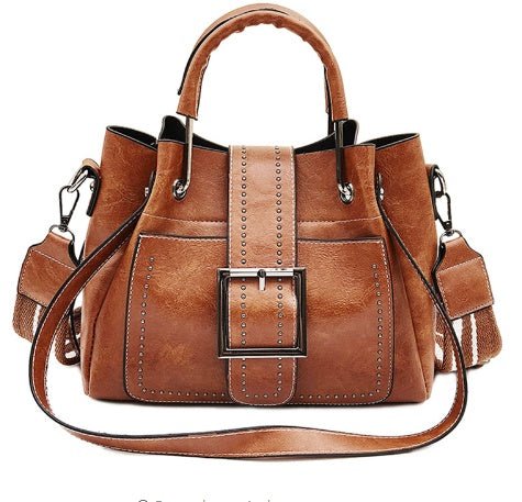 Exclusive Double Leather Bucket Bag Handbag — Black — Back View