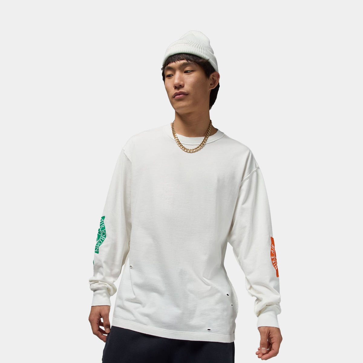 Exclusive Rare Air Washed 85 Mens Long Sleeve Shirt (Sail/Brilliant Orange) — S — Front View