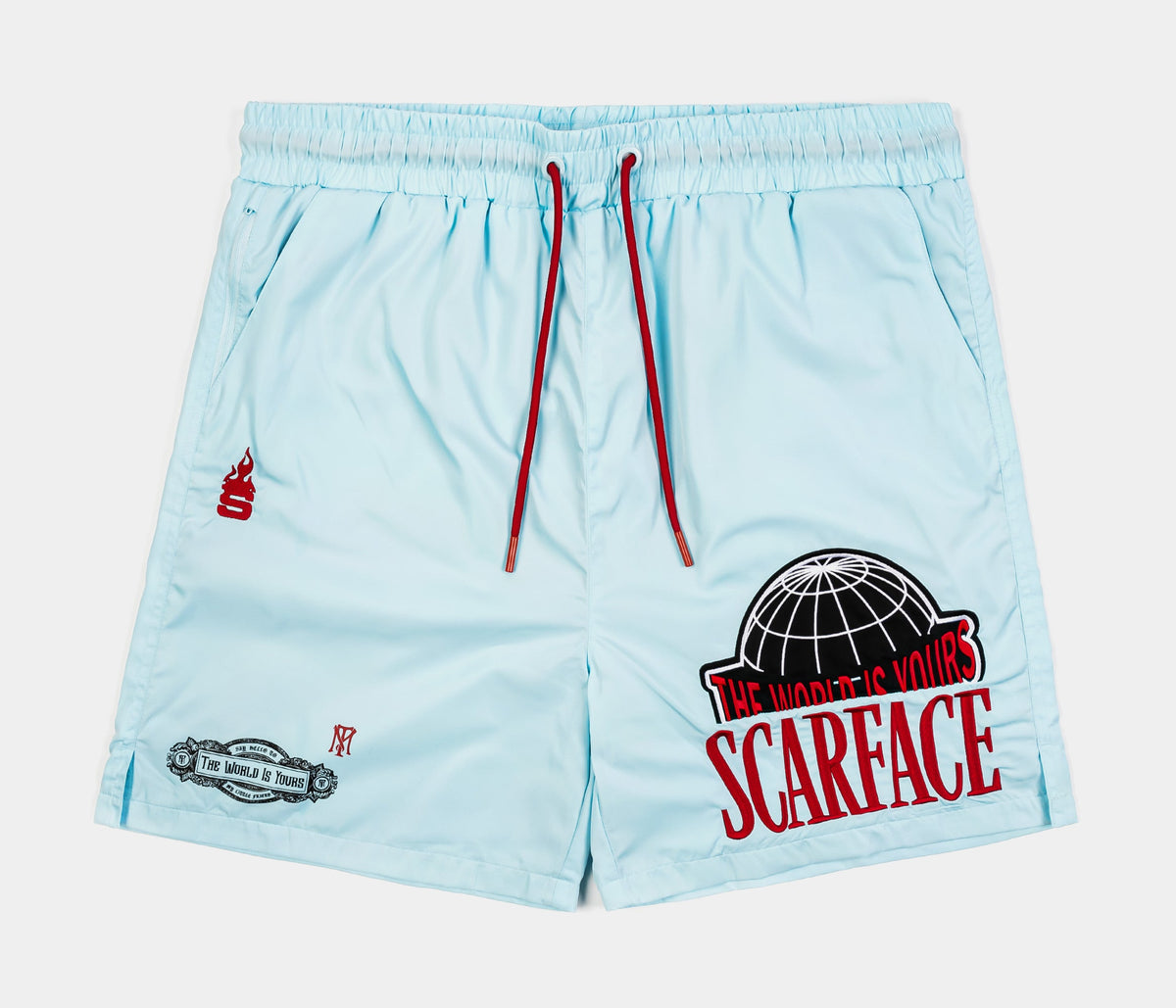 Exclusive SP x Scarface Power Hybrid Mens Shorts (Blue/Red) — S — Front View