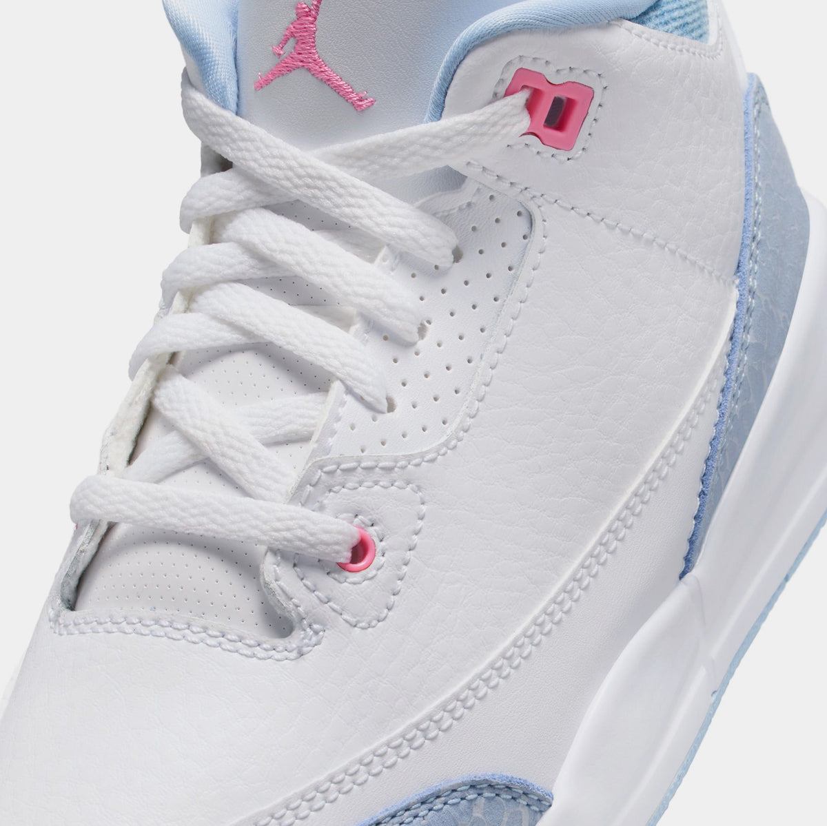 Exclusive Air Jordan 3 Retro Cobalt Bliss Preschool Lifestyle Shoes (White/Cobalt Bliss/Football Grey/Pink Glow) — 10.5C — Detail View