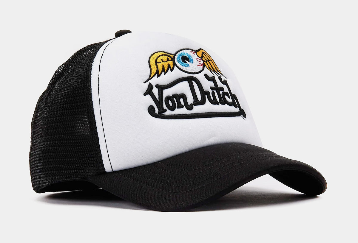 Exclusive Von Dutch Flying Eye Trucker Mens Hat (Black/White) — OS — Side View