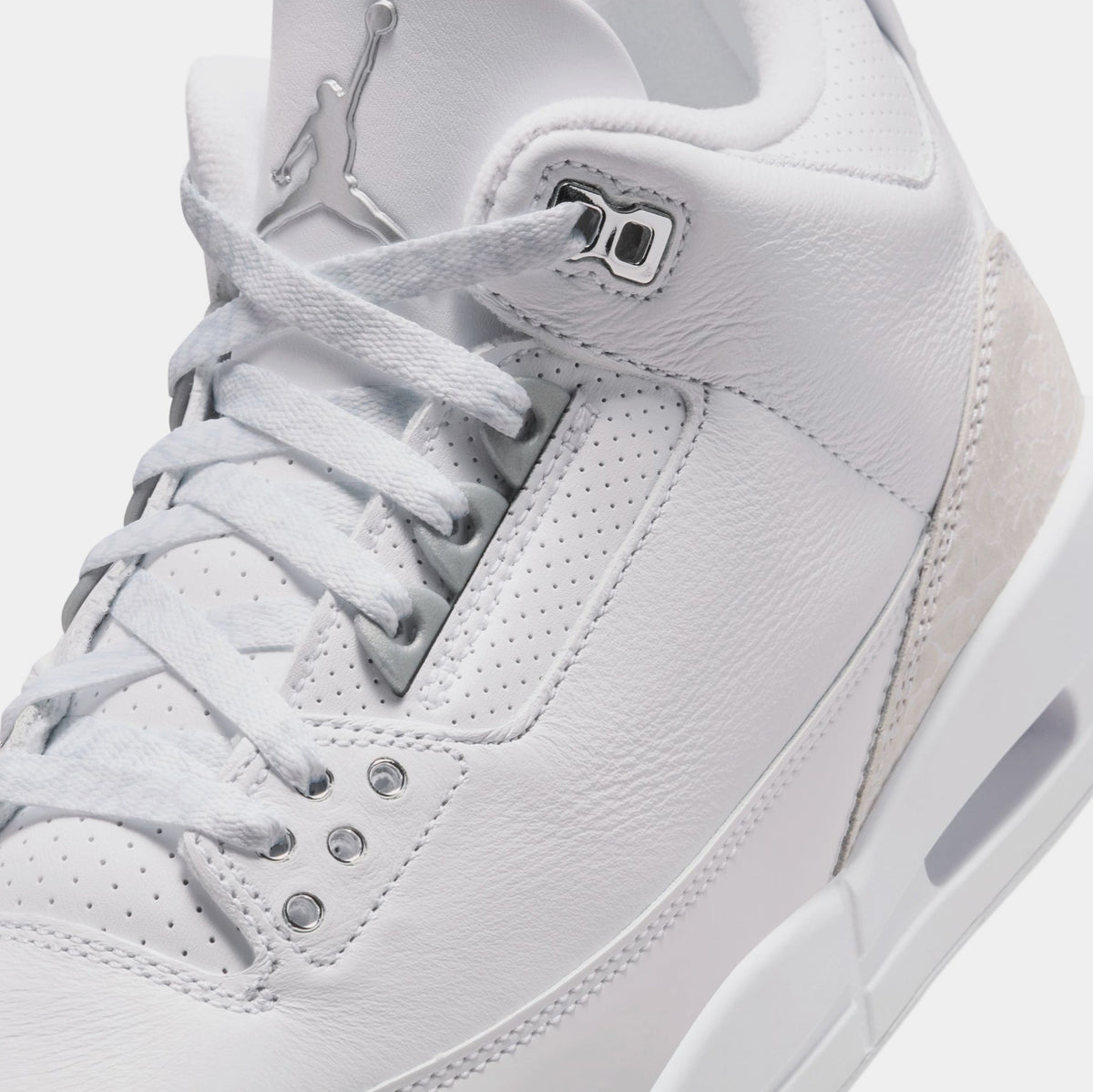 Exclusive Air Jordan 3 Retro White And Silver Mens Lifestyle Shoes (White/Metallic Silver) Free Shipping — 7 — Detail View