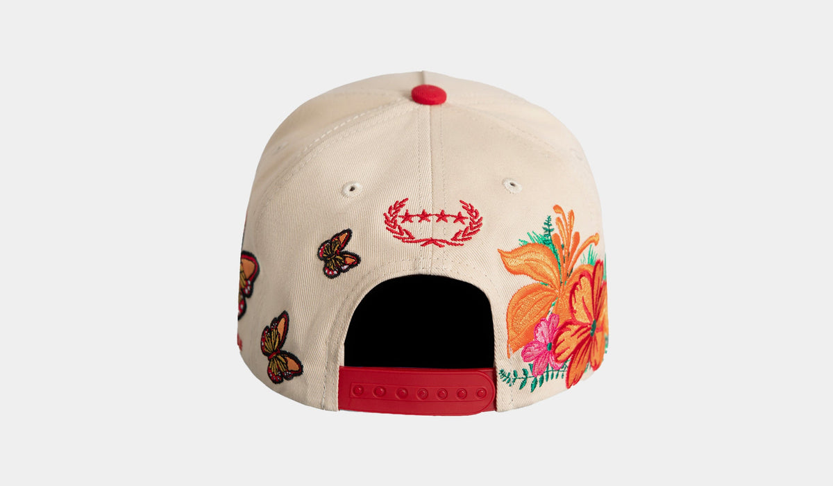 Exclusive Sorry Not Impressed Snapback Mens Hat (Beige/Red) — OS — Top View