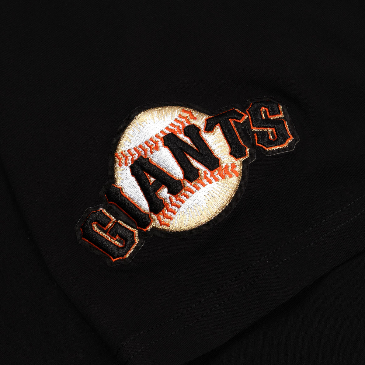 Exclusive San Francisco Giants Team Badge Mens Short Sleeve Shirt (Black/Orange) — S — Top View