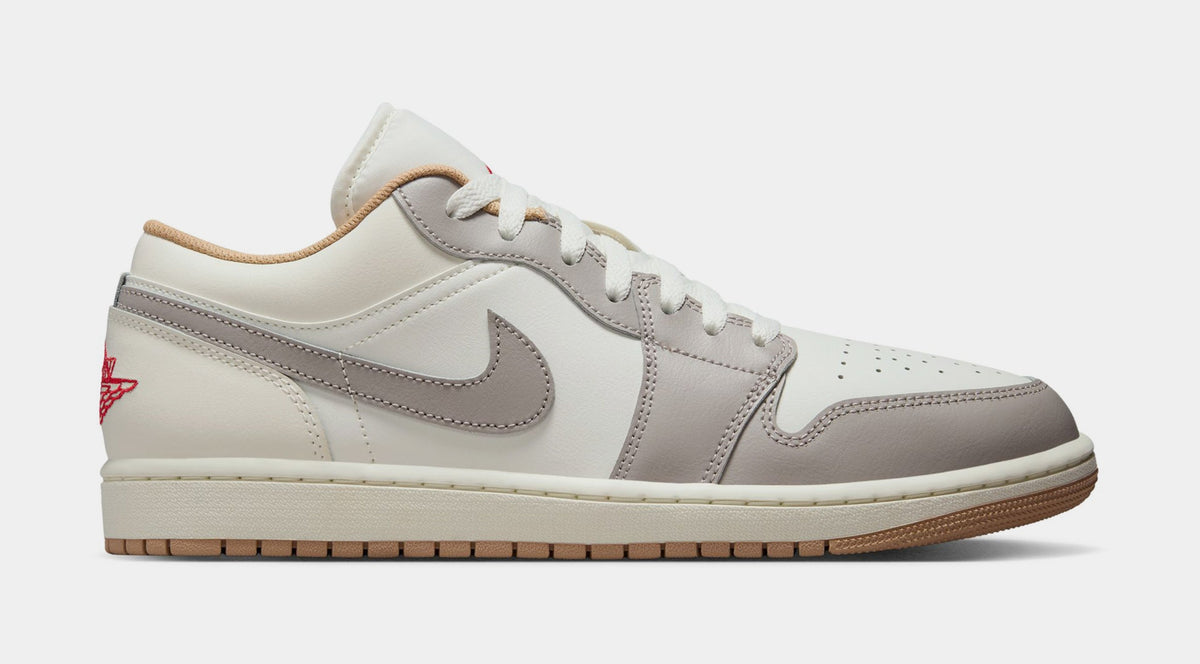 Exclusive Air Jordan 1 Low Mens Lifestyle Shoes (Sail/Fire Red/College Grey/Hemp) — 7 — Front View
