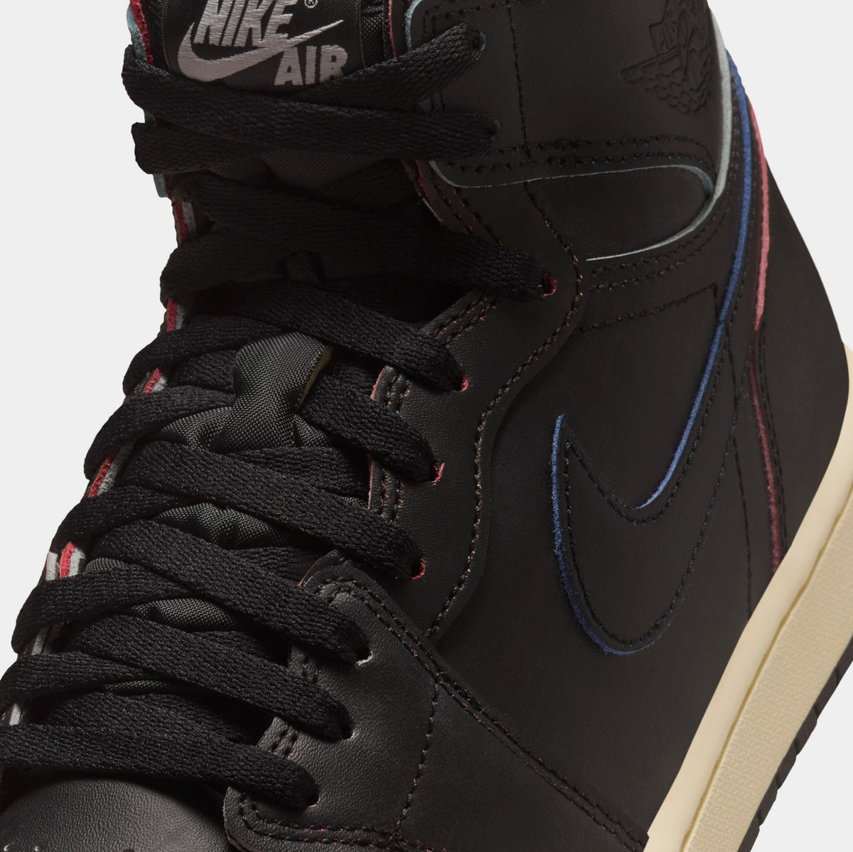 Exclusive Air Jordan 1 Retro High OG Black and Muslin Mens Lifestyle Shoes (Black/Black Muslin) — 4 — Detail View