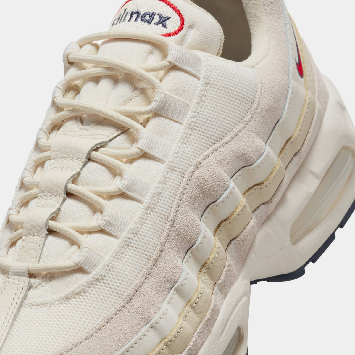 Exclusive Air Max 95 OG Mens Running Shoes (Pale Ivory/University Red/Light Khaki/Sail) — 6 — Detail View