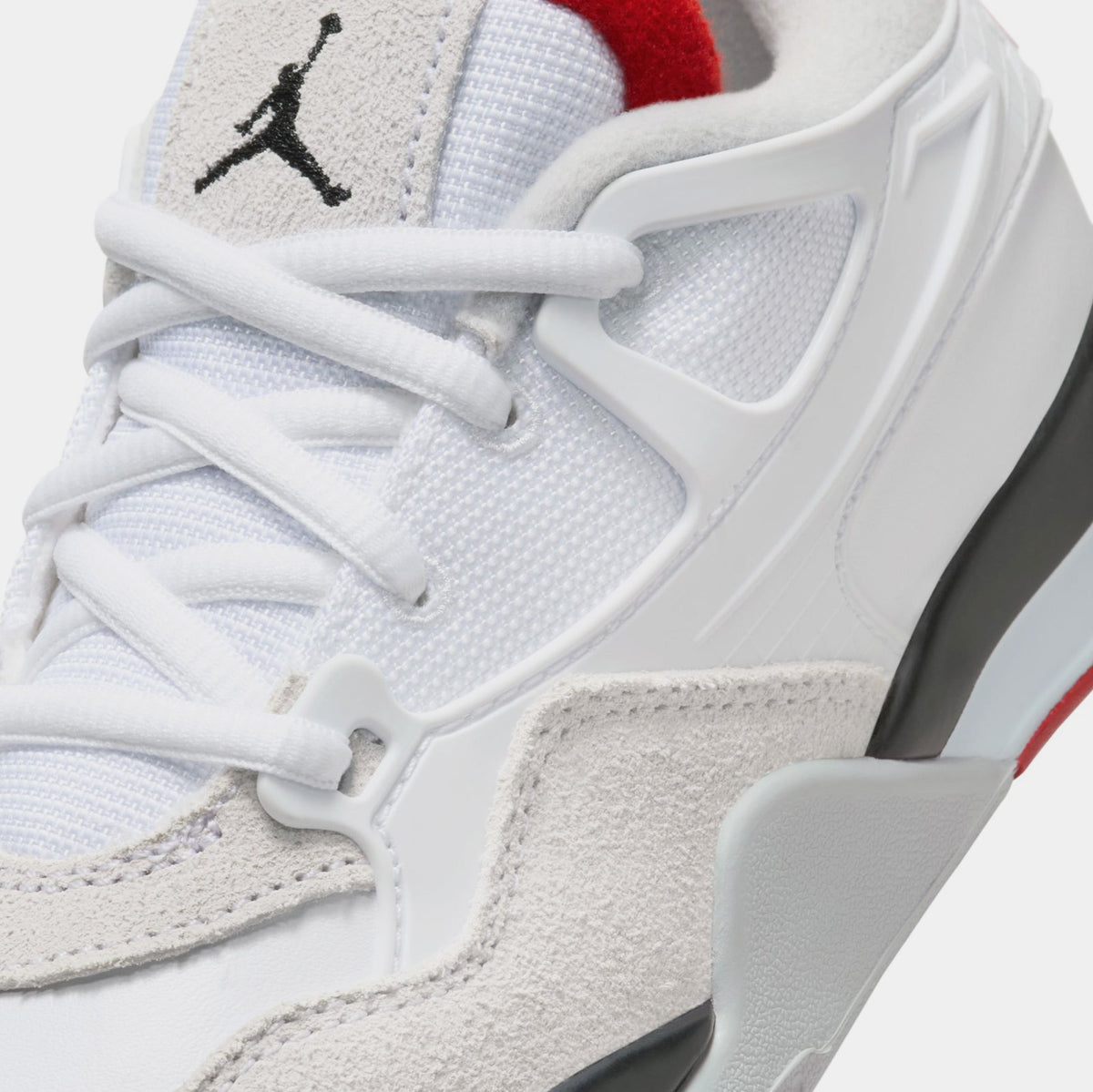 Exclusive Air Jordan 4 RM Preschool Basketball Shoes (White/Black/Neutral Grey/Varsity Red) — 10.5C — Detail View