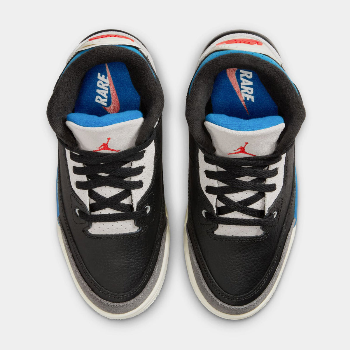 Exclusive Air Jordan 3 Retro OG Rare Air Preschool Lifestyle Shoes (Black/Chile Red/Neutral Grey/Military Blue/Coconut Milk) Free Shipping — 10.5C — Side View