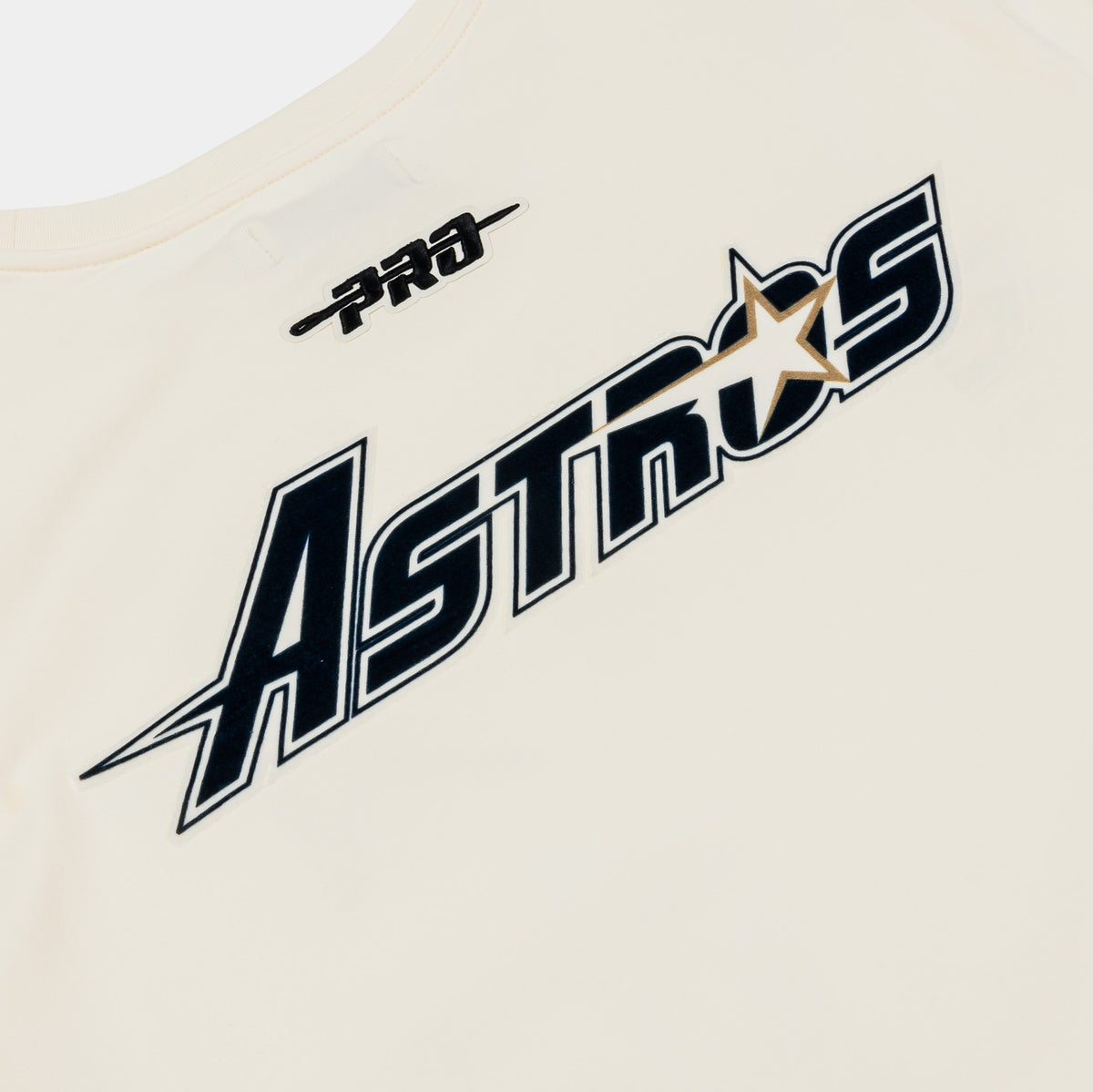 Exclusive Houston Astros Retro Cascade Ringer Mens Short Sleeve Shirt (Beige/Black) — S — Side View
