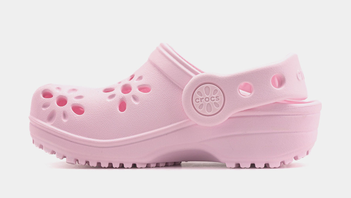 Exclusive Classic Clog Floral Cut Out Infant Toddler Sandals (Pink) — 4C — Back View