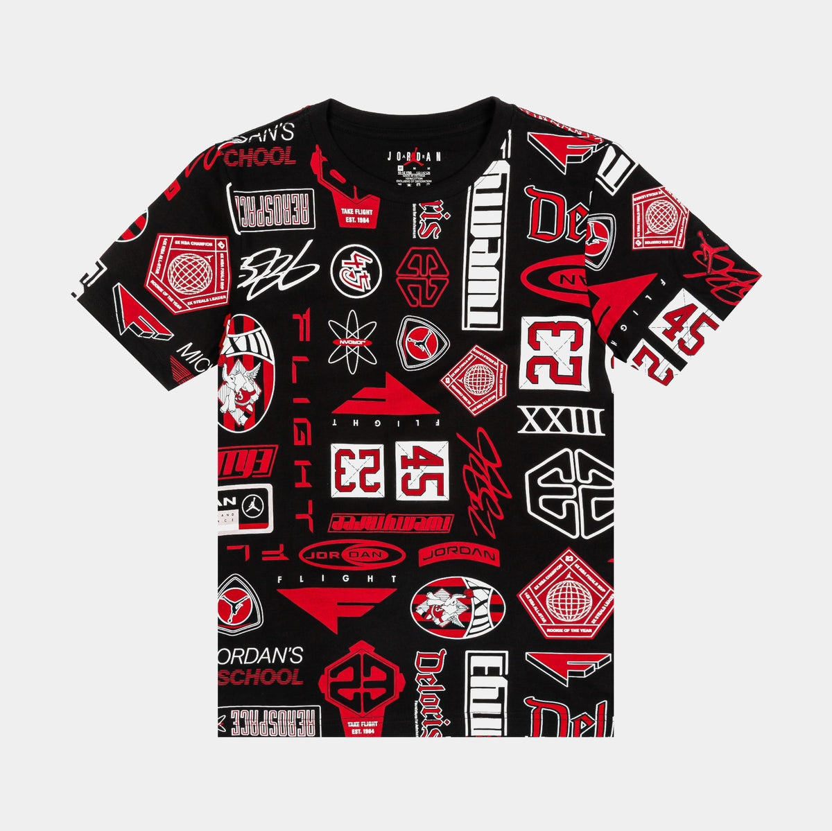 Exclusive Flight Essentials Grade School Short Sleeve Shirt (Black/Red) — S — Front View