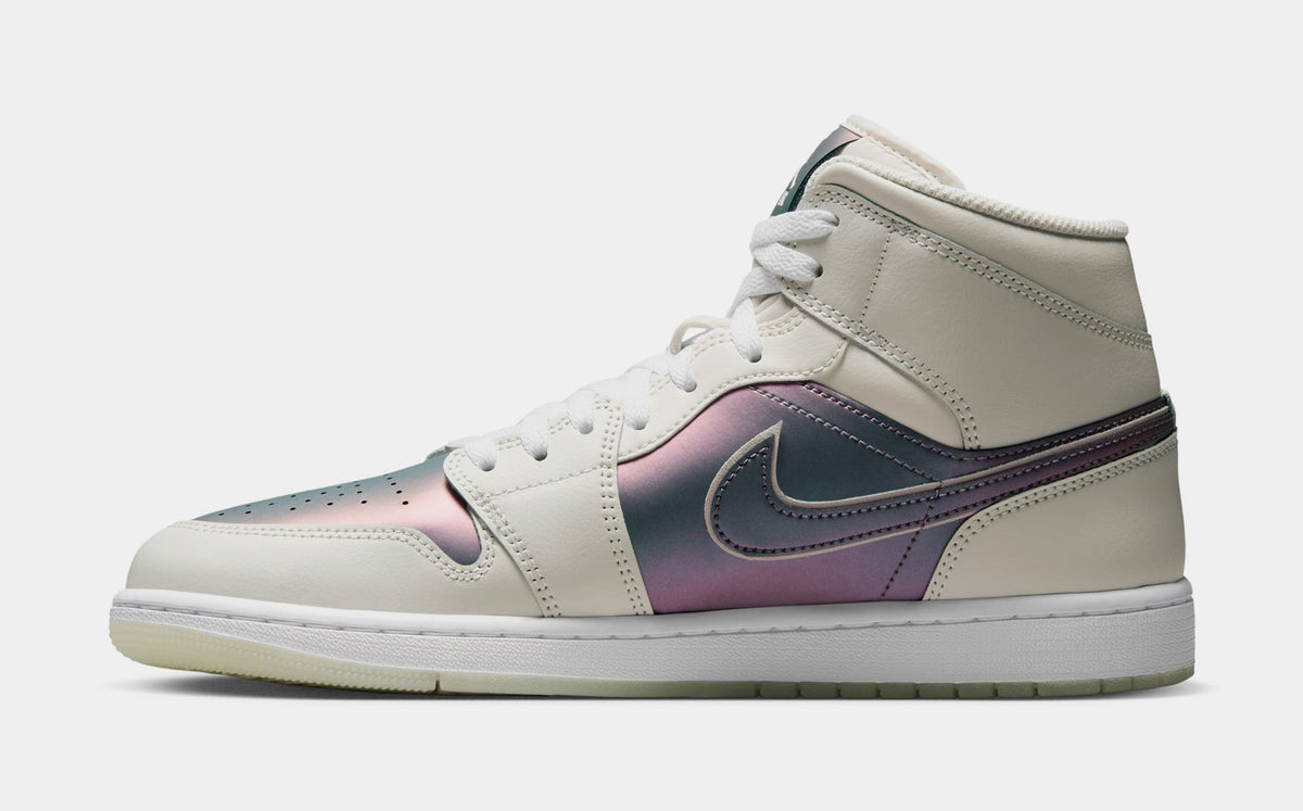 Exclusive Air Jordan 1 Mid Iridescent Mens Lifestyle Shoes (Phantom/White) — 7 — Back View