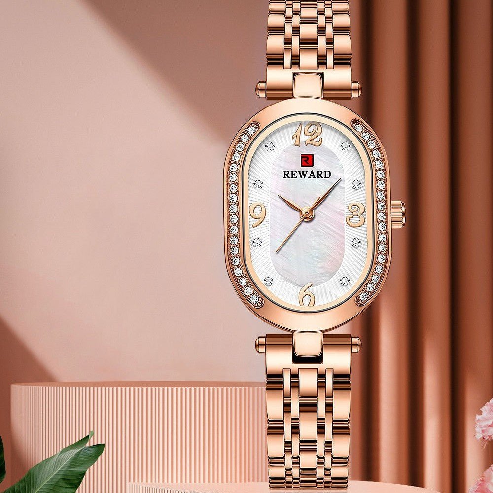 Exclusive Elegant Lady Watch With Diamonds — Gold Shell Gold Surface Gold — Front View