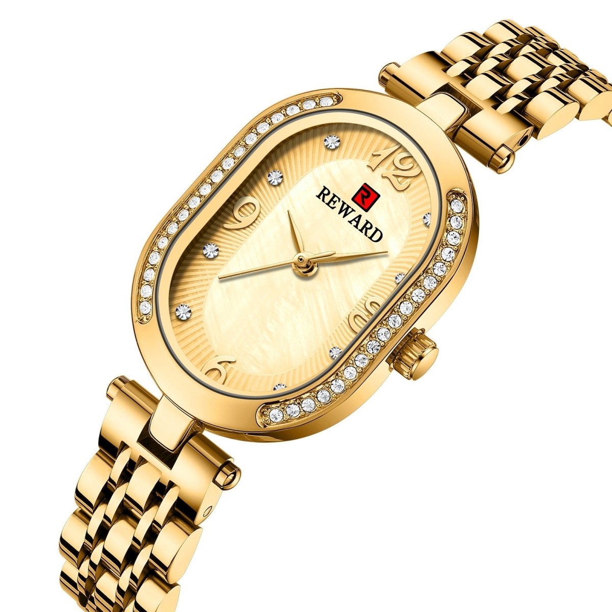 Exclusive Elegant Lady Watch With Diamonds — Gold Shell Gold Surface Gold — Detail View