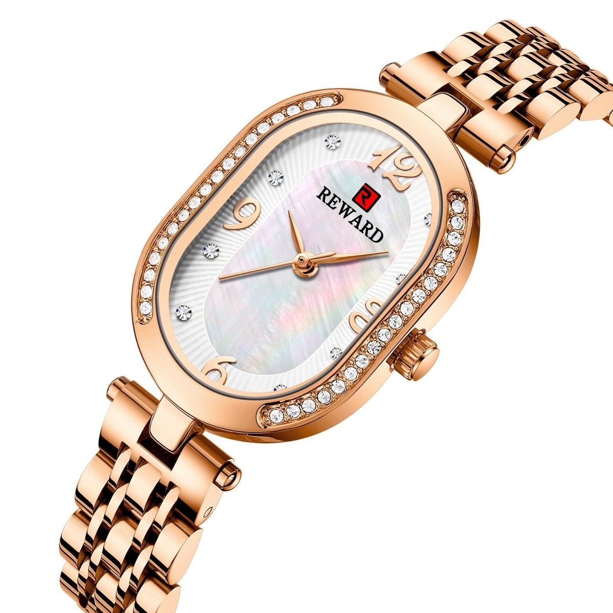 Exclusive Elegant Lady Watch With Diamonds — Gold Shell Gold Surface Gold — Back View