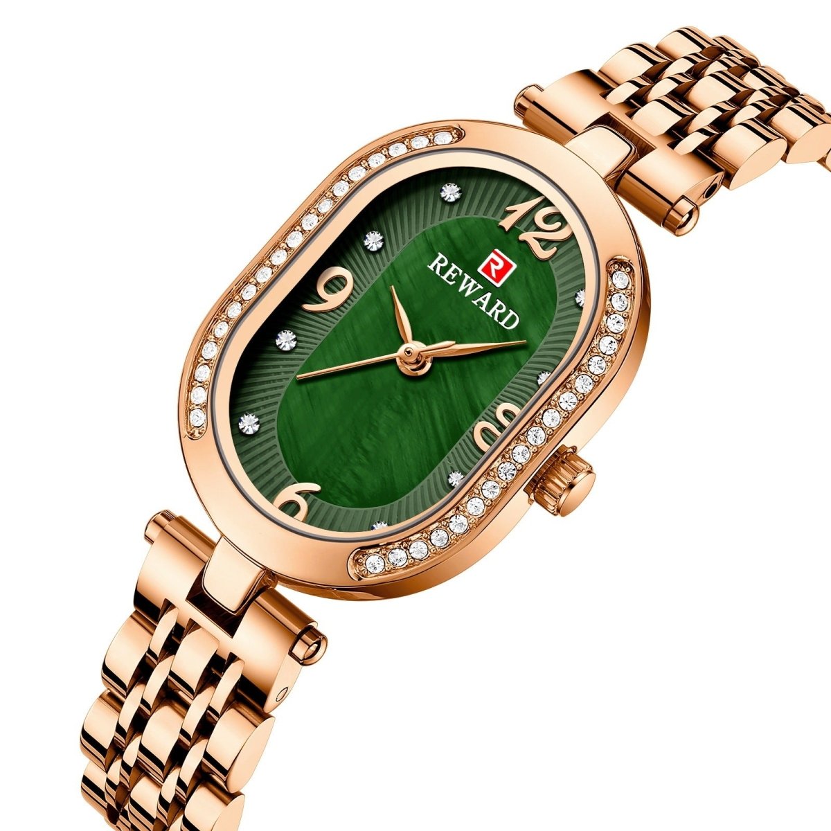 Exclusive Elegant Lady Watch With Diamonds — Gold Shell Gold Surface Gold — Side View