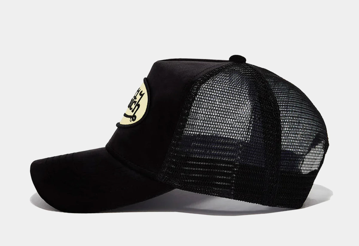 Exclusive Velvet Trucker Mens Hat (Black/Beige) — OS — Side View