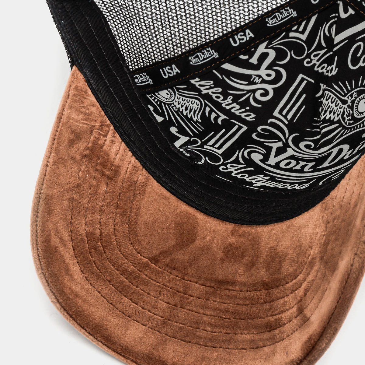 Exclusive Velvet Trucker Mens Hat (Brown/Black) — OS — Top View