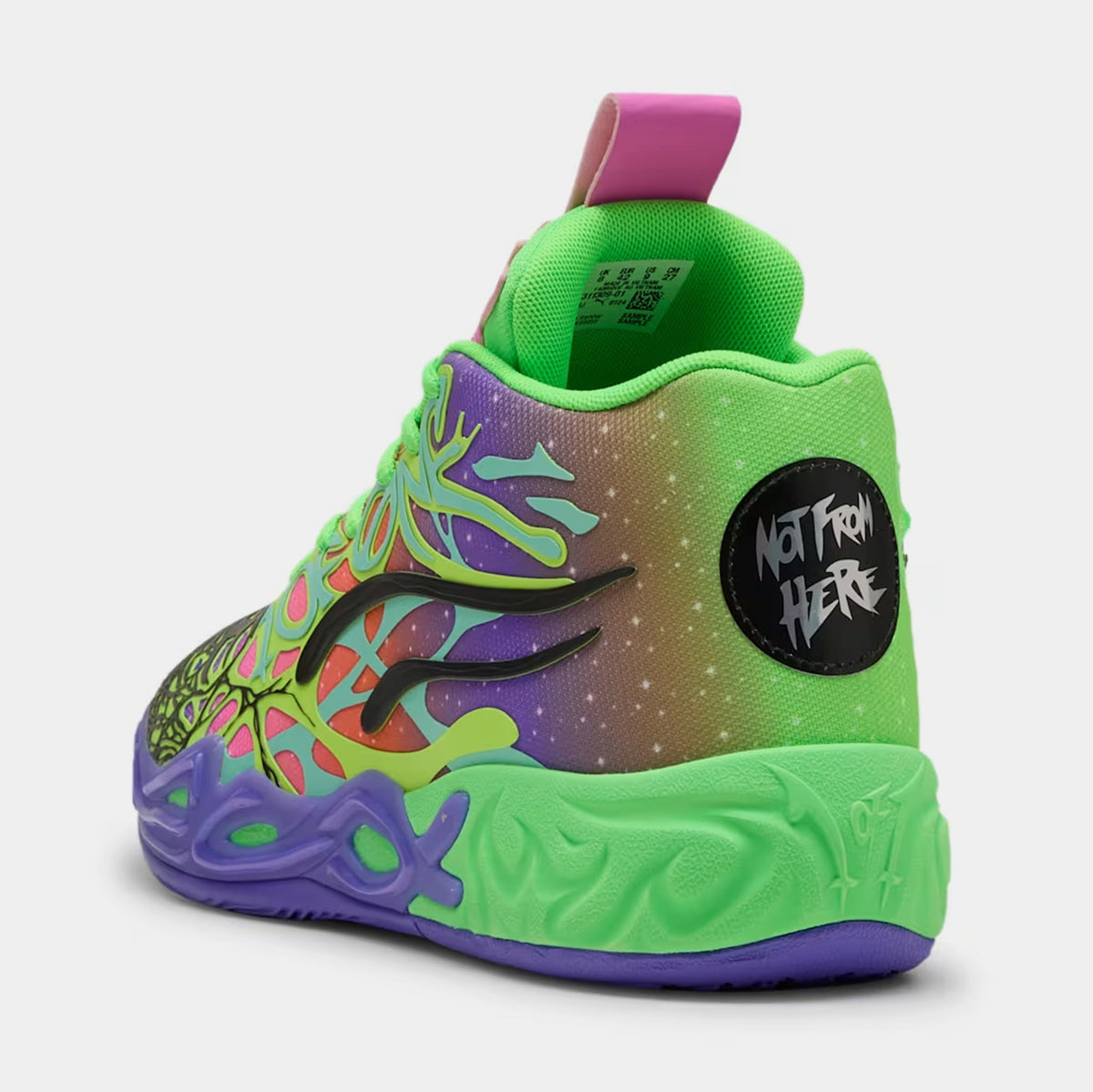 Exclusive Puma x LaMelo Ball MB.04 Be You Mens Basketball Shoes (Green/Purple) — 4 — Detail View