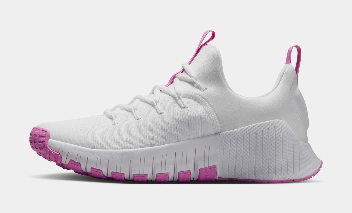 Exclusive Free Metcon 6 Womens Running Shoes (White/Playful Pink) — 5 — Back View