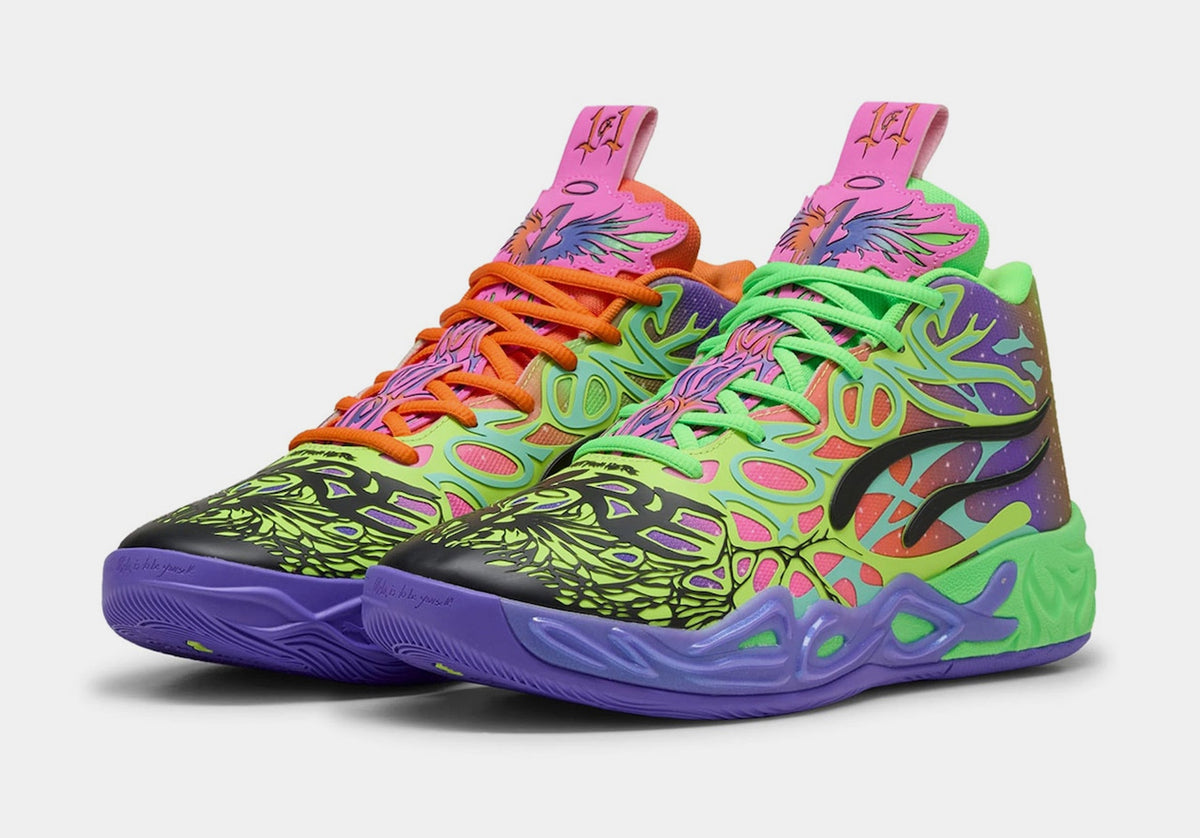 Exclusive Puma x LaMelo Ball MB.04 Be You Mens Basketball Shoes (Green/Purple) — 4 — Back View