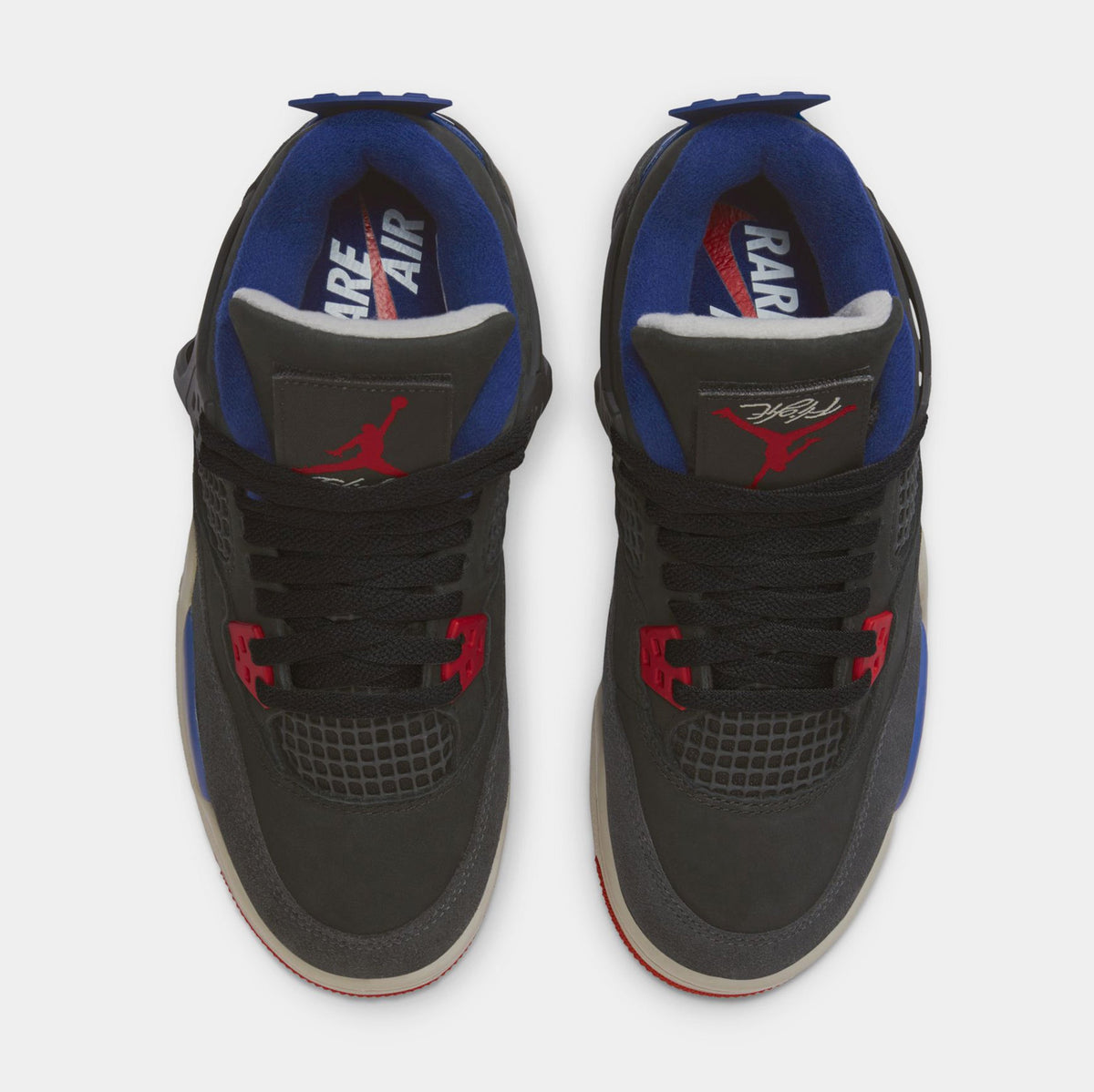 Exclusive Air Jordan 4 Retro Rare Air Grade School Lifestyle Shoes (Black/Fire Red/Deep Royal Blue/Dark Smoke Grey/Tech Grey) — 3.5Y — Side View