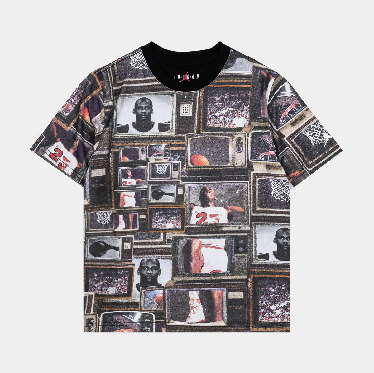 Exclusive Flight Essentials All Over Print Preschool Short Sleeve Shirt (Black/Brown) — 4 — Front View