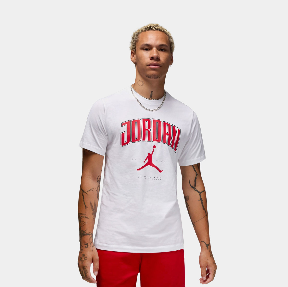 Exclusive City 88 Crew Mens Short Sleeve Shirt (White/Gym Red/Gym Red) — S — Front View
