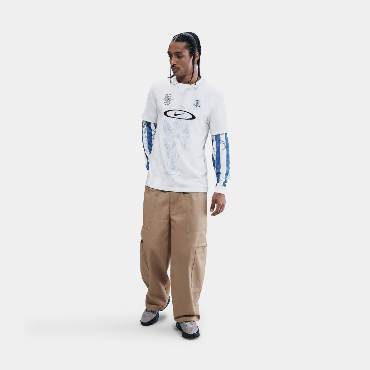 Exclusive NSW Victory Graphic Mens Short Sleeve Shirt (White/Black) — S — Front View