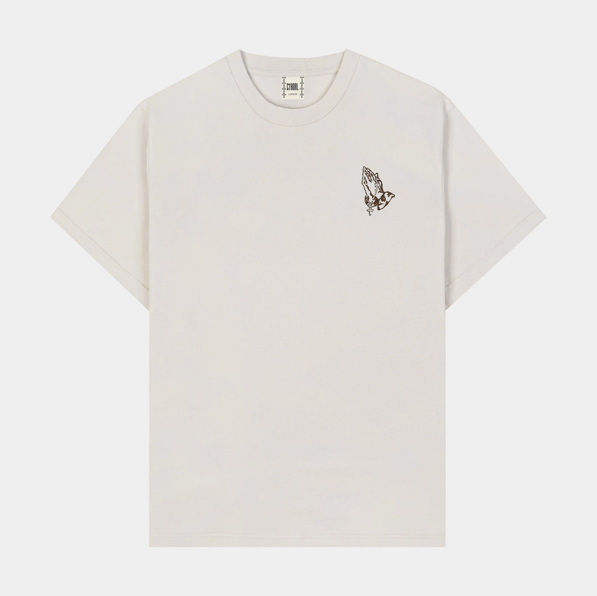 Exclusive Prayer Hands Mens Short Sleeve Shirt (Beige) — XS — Front View