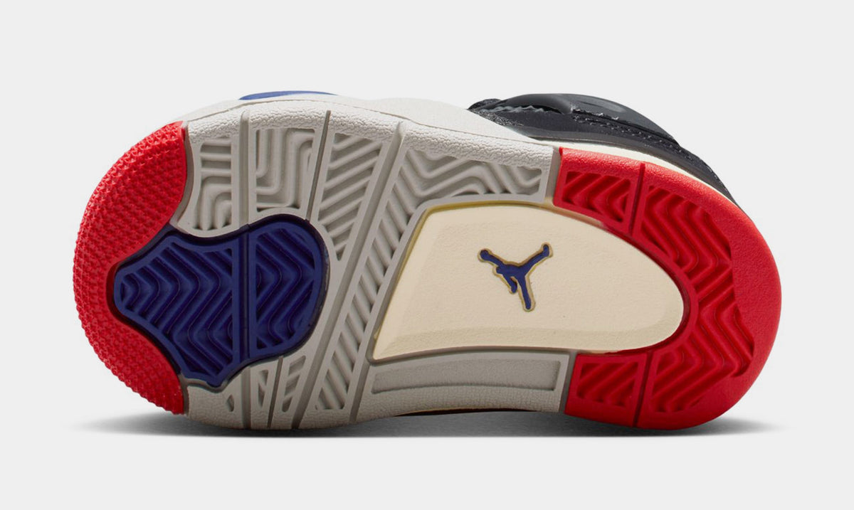 Exclusive Air Jordan 4 Retro Rare Air Infant Toddler Lifestyle Shoes (Black/Fire Red/Deep Royal Blue/Dark Smoke Grey/Tech Grey) — 2C — Top View