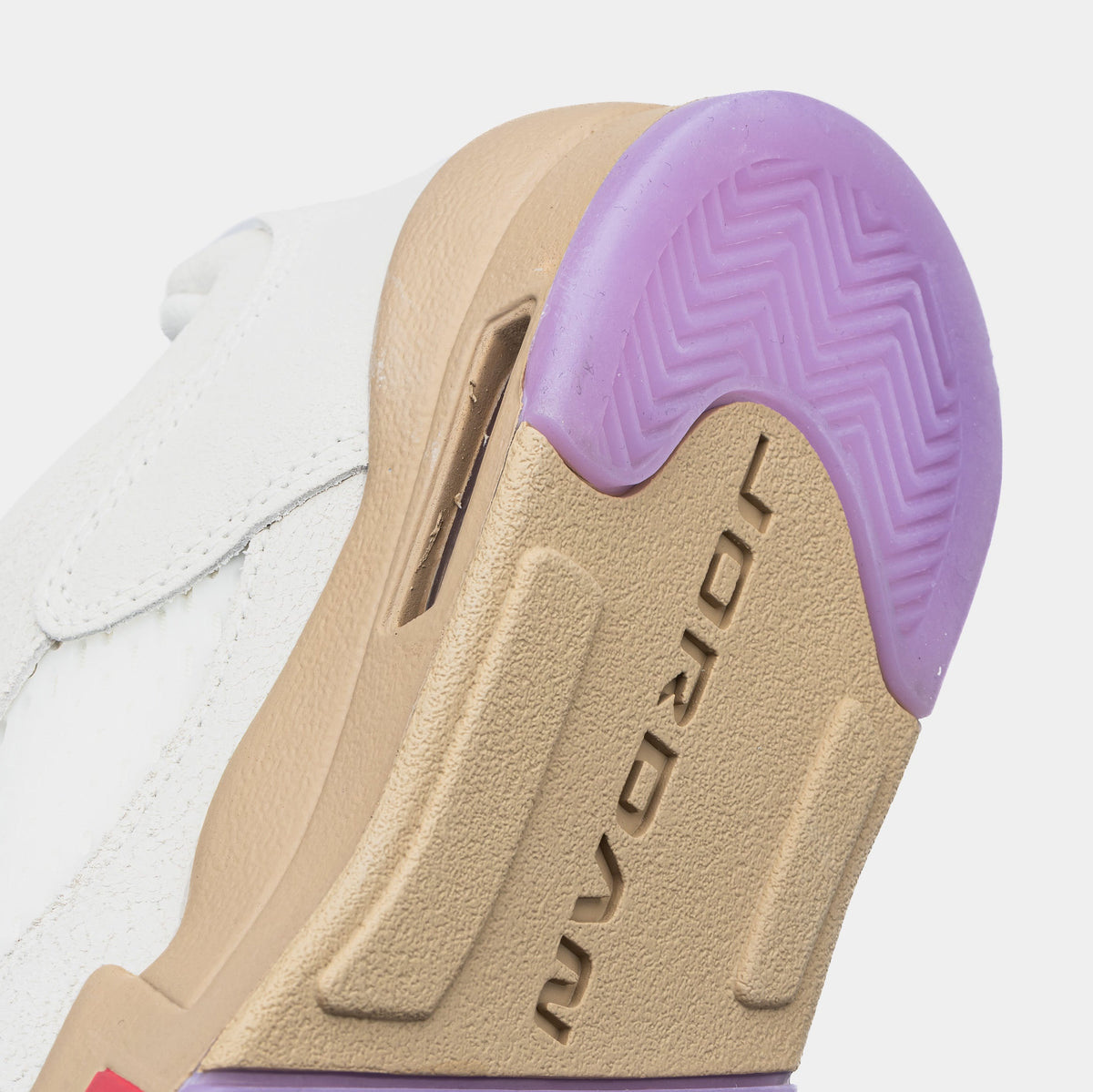 Exclusive Air Jordan 5 Retro Low Grade School Lifestyle Shoes (Pale Ivory/Fusion Red/Desert) — 3.5Y — Lifestyle View