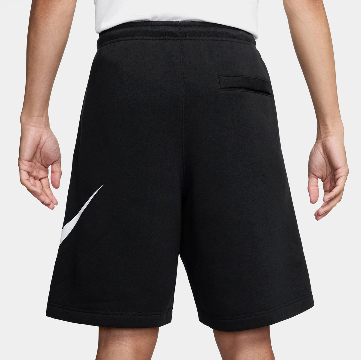 Exclusive Club Fleece Swoosh Graphic Mens Shorts (Black/Black/White) — S — Side View