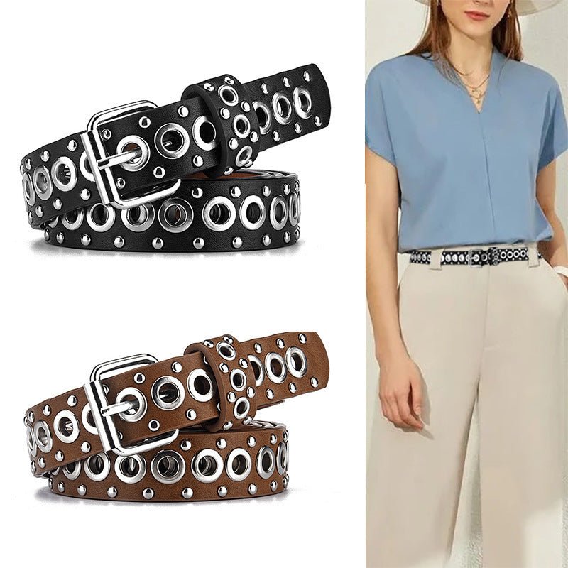 Exclusive Fashion All-match Air Hole Hollow Decoration Belt — Black — Size 110cm — Front View