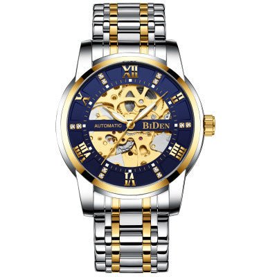Exclusive Fashion Hollow Men's Mechanical Roman Scale With Diamonds — Black — Detail View