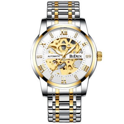 Exclusive Fashion Hollow Men's Mechanical Roman Scale With Diamonds — Black — Top View