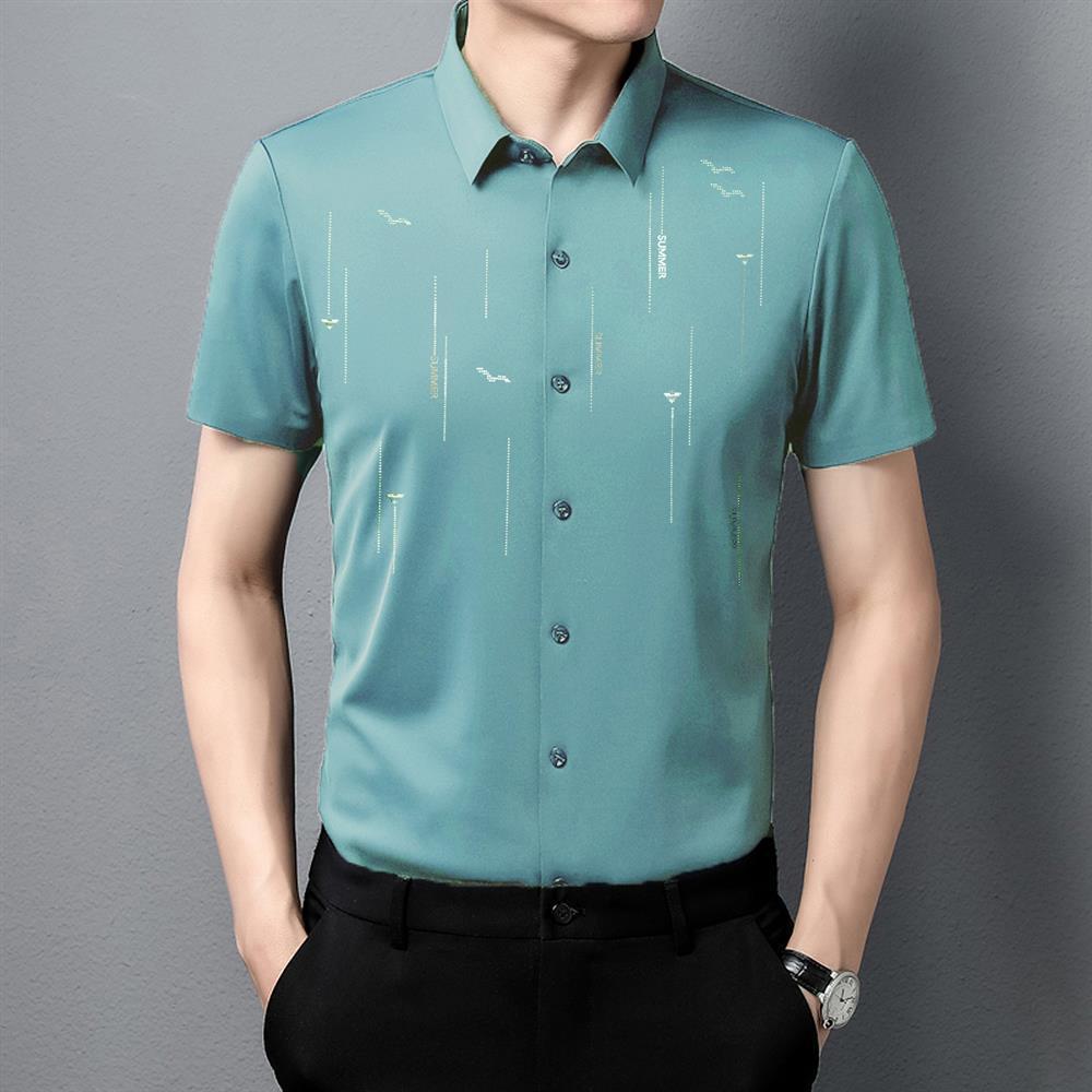 Exclusive Fashion Printed Short Sleeve Shirt — Machine Ring Blue — Size M — Top View