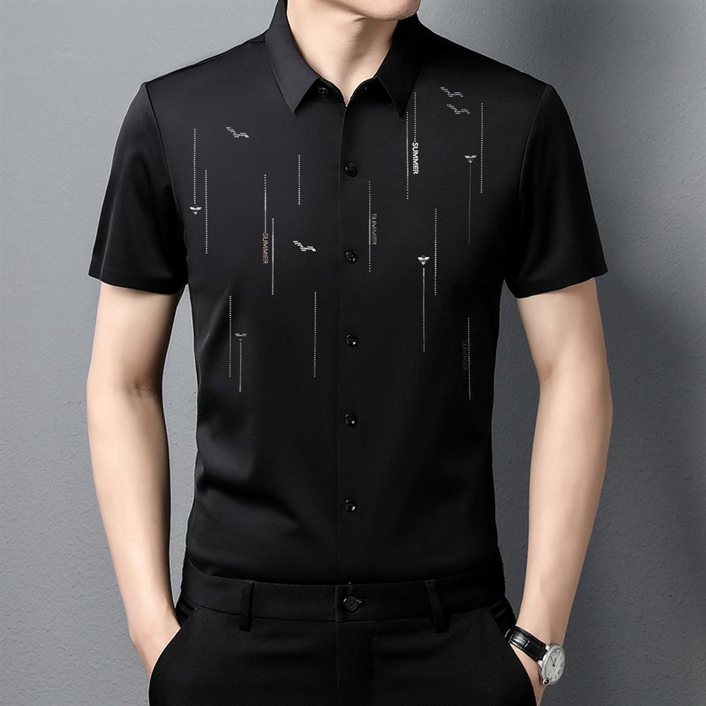 Exclusive Fashion Printed Short Sleeve Shirt — Machine Ring Blue — Size M — Back View