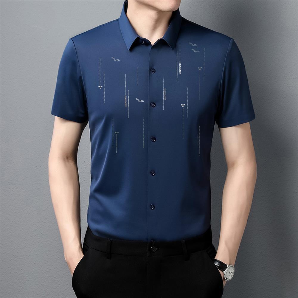 Exclusive Fashion Printed Short Sleeve Shirt — Machine Ring Blue — Size M — Lifestyle View