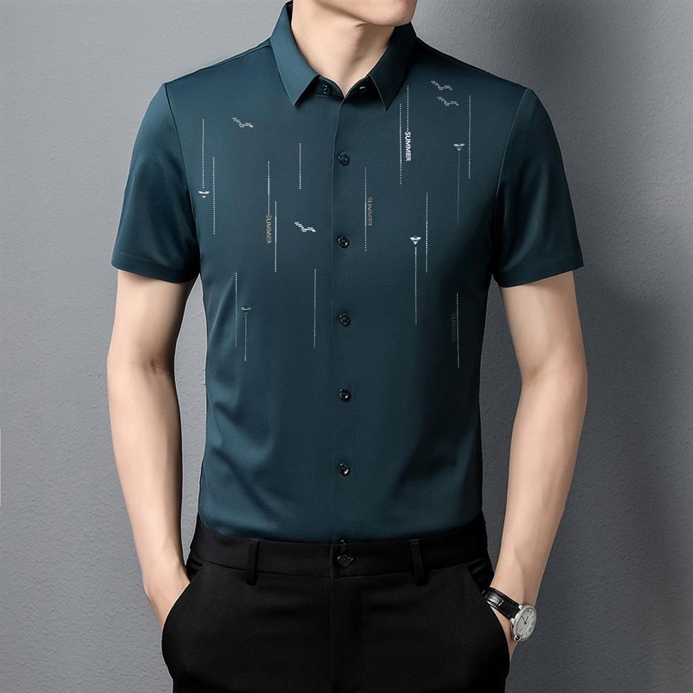 Exclusive Fashion Printed Short Sleeve Shirt — Machine Ring Blue — Size M — Side View