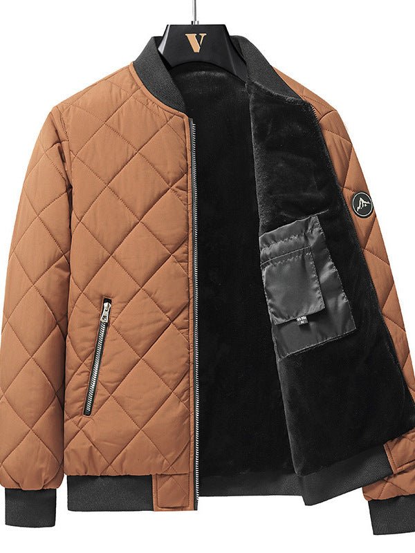 Exclusive Fashion Rhombic Design Cotton Coat — Khaki — Size M — Alternate View 8