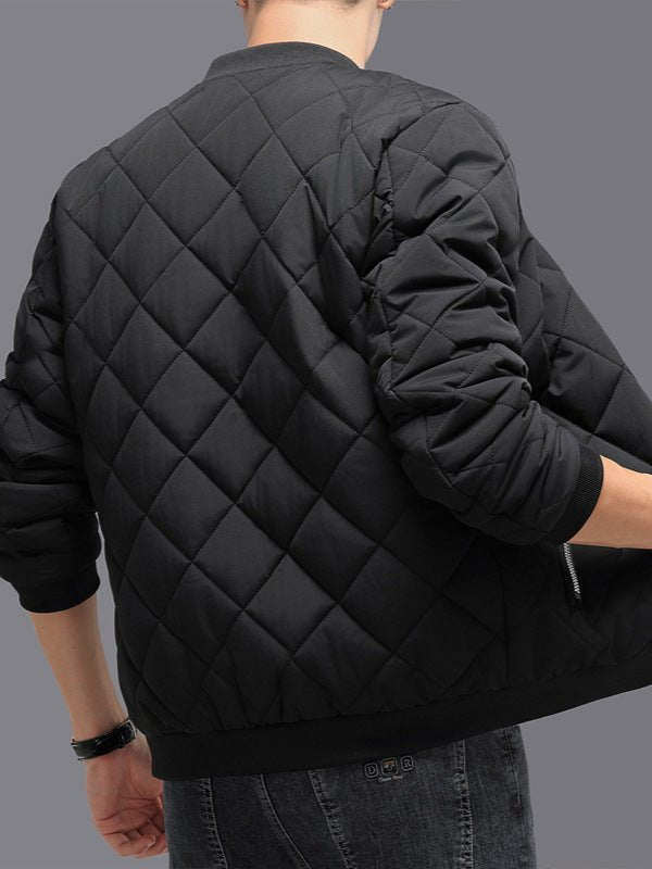 Exclusive Fashion Rhombic Design Cotton Coat — Khaki — Size M — Top View