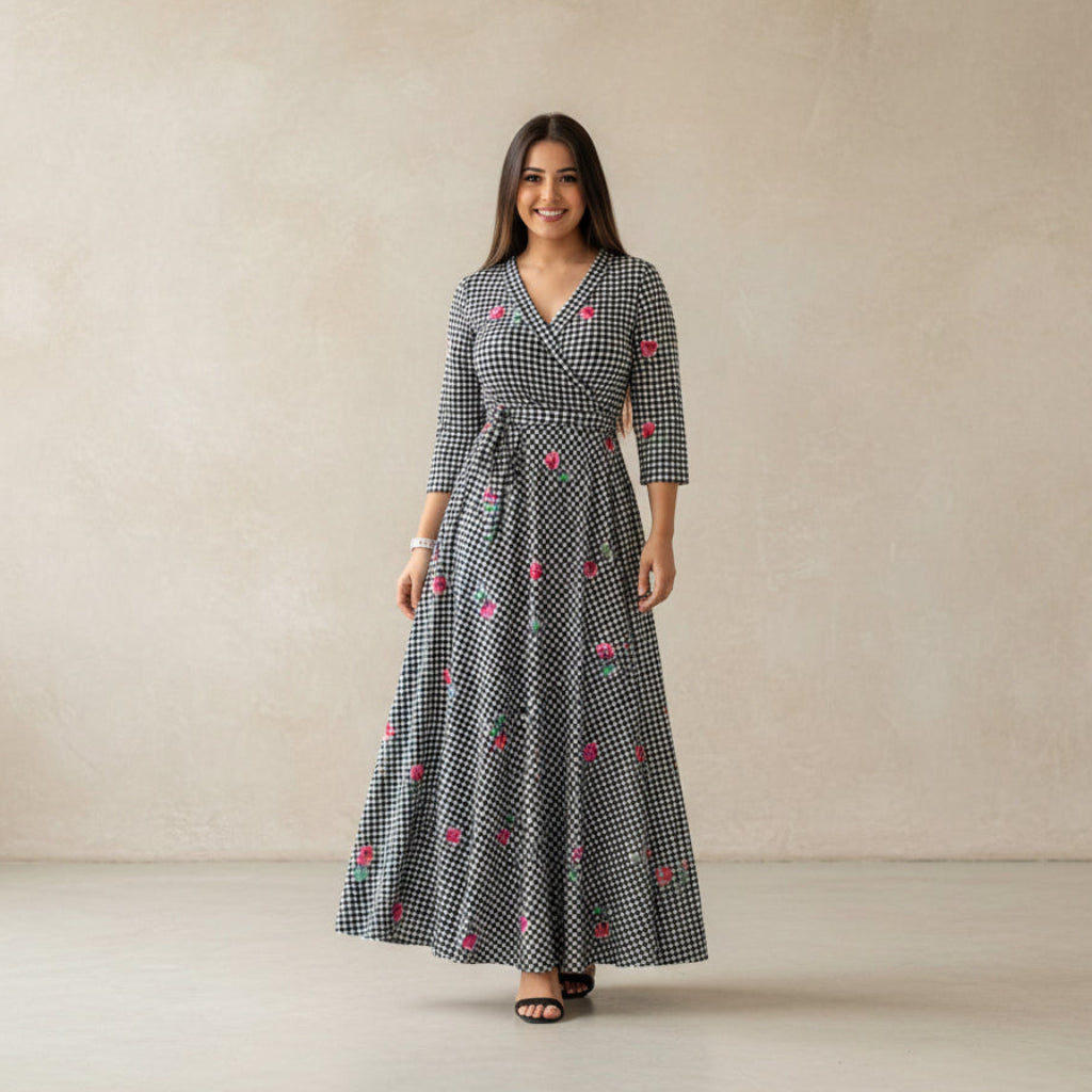 Exclusive Elegant V-Neck Summer Dress – 5 Styles, Plus Sizes — A — Size L2 — Back View