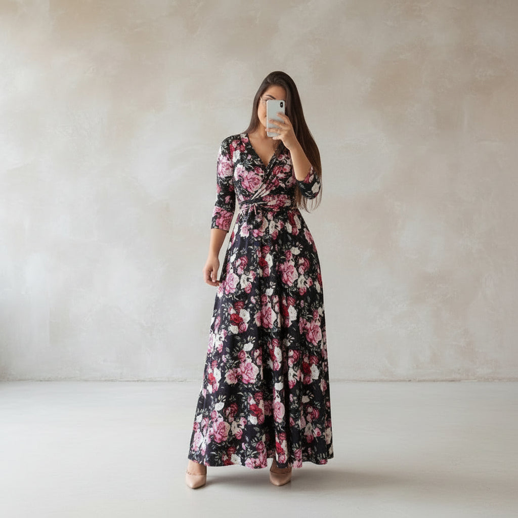 Exclusive Elegant V-Neck Summer Dress – 5 Styles, Plus Sizes — A — Size L2 — Side View