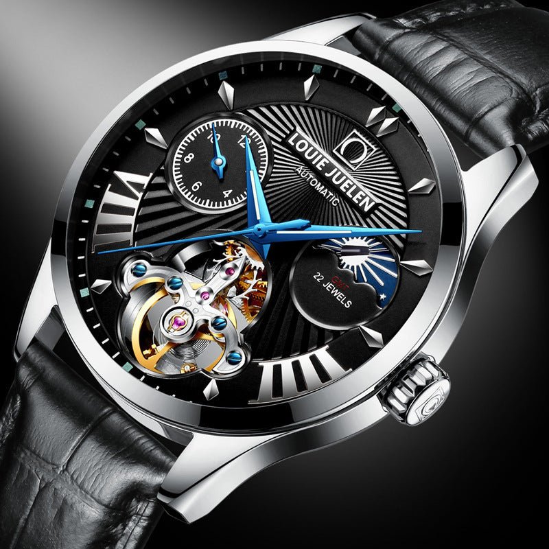 Exclusive Fashion Trend Hollow Waterproof Male Mechanical Watch — Brown — Top View