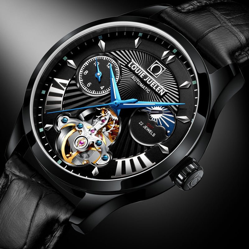 Exclusive Fashion Trend Hollow Waterproof Male Mechanical Watch — Brown — Detail View
