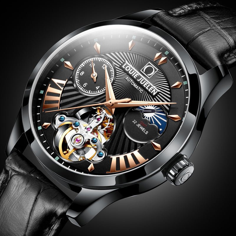 Exclusive Fashion Trend Hollow Waterproof Male Mechanical Watch — Brown — Back View