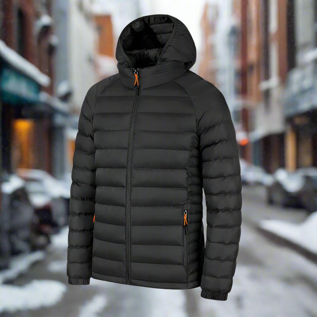 Exclusive Men's Lightweight Packable Zipper Jacket – Warm Casual Outerwear — Black — Size L — Front View
