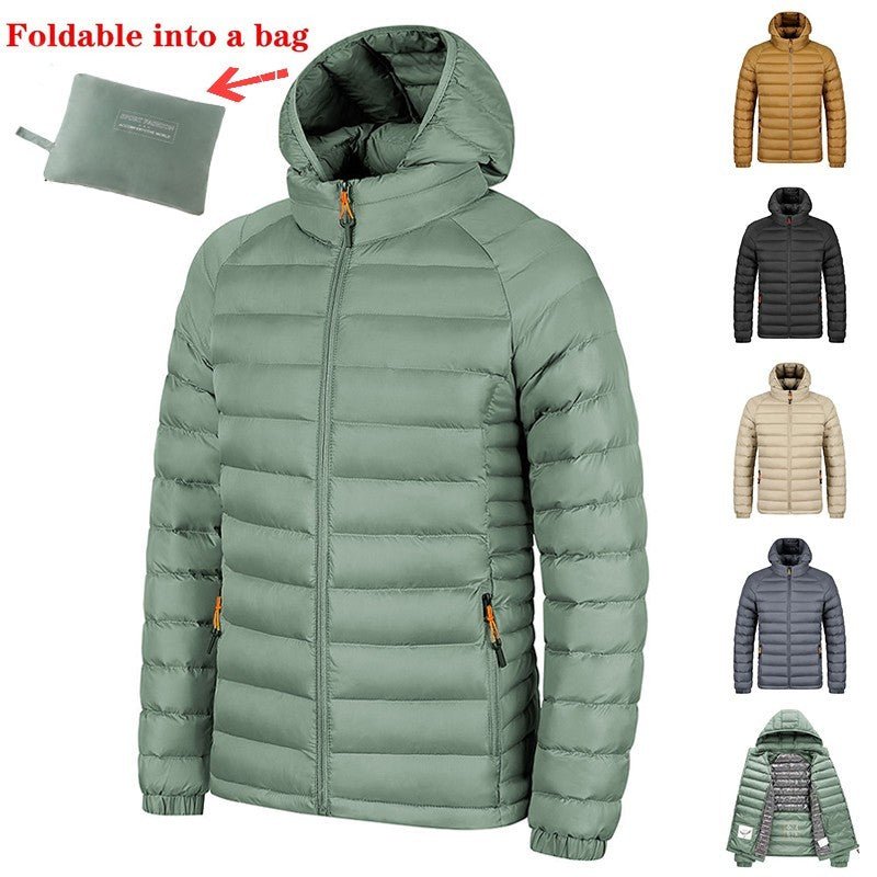 Exclusive Men's Lightweight Packable Zipper Jacket – Warm Casual Outerwear — Black — Size L — Back View